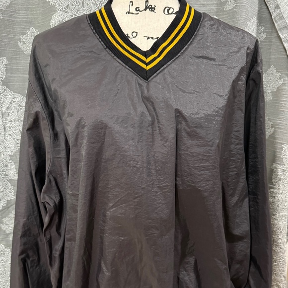 United Sport Apparel Black Windbreaker Jacket With Yellow Collar Cuff Stripes - Picture 1 of 4